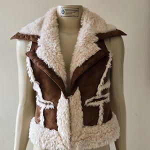 Brown and Cream Shearling Vest